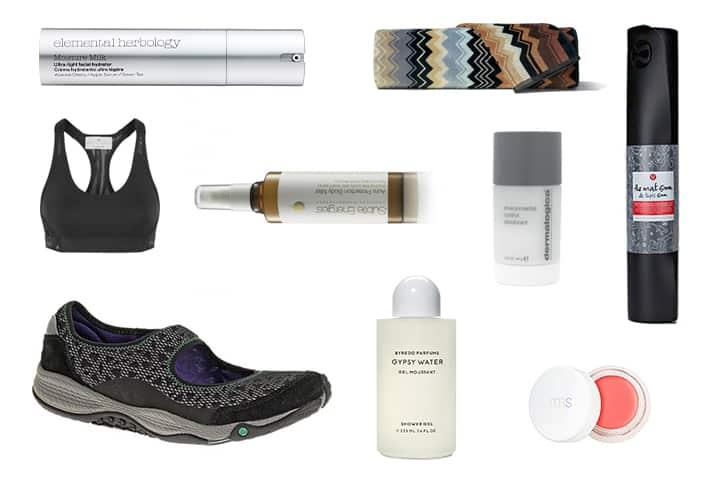  Elemental Herbology Moisture milk ,  Subtle Energies Aura Protection Mist ,  Merrell All Out Bold shoes ,  Natio Meditation Body Butter , Adidas by Stella McCartney Pull On Sports Bra ,  RMS Lip2Cheek in curous orange ,  Gypsy Water Body Wash ,  Dermalogica environmental control deodorant ,  Lululemon the Matt , MISSONI giancomo towel . 