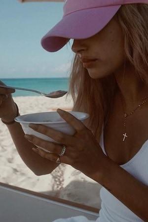 Hailey Bieber healthy eating and fitness portrait