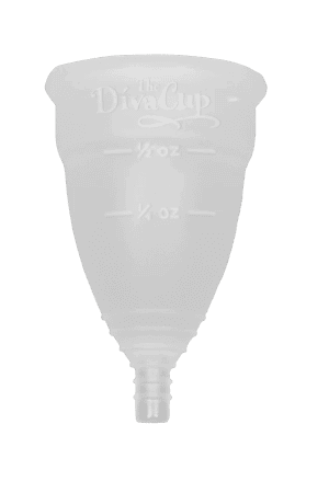 Close-up of Diva Cup menstrual cup in transparent silicone